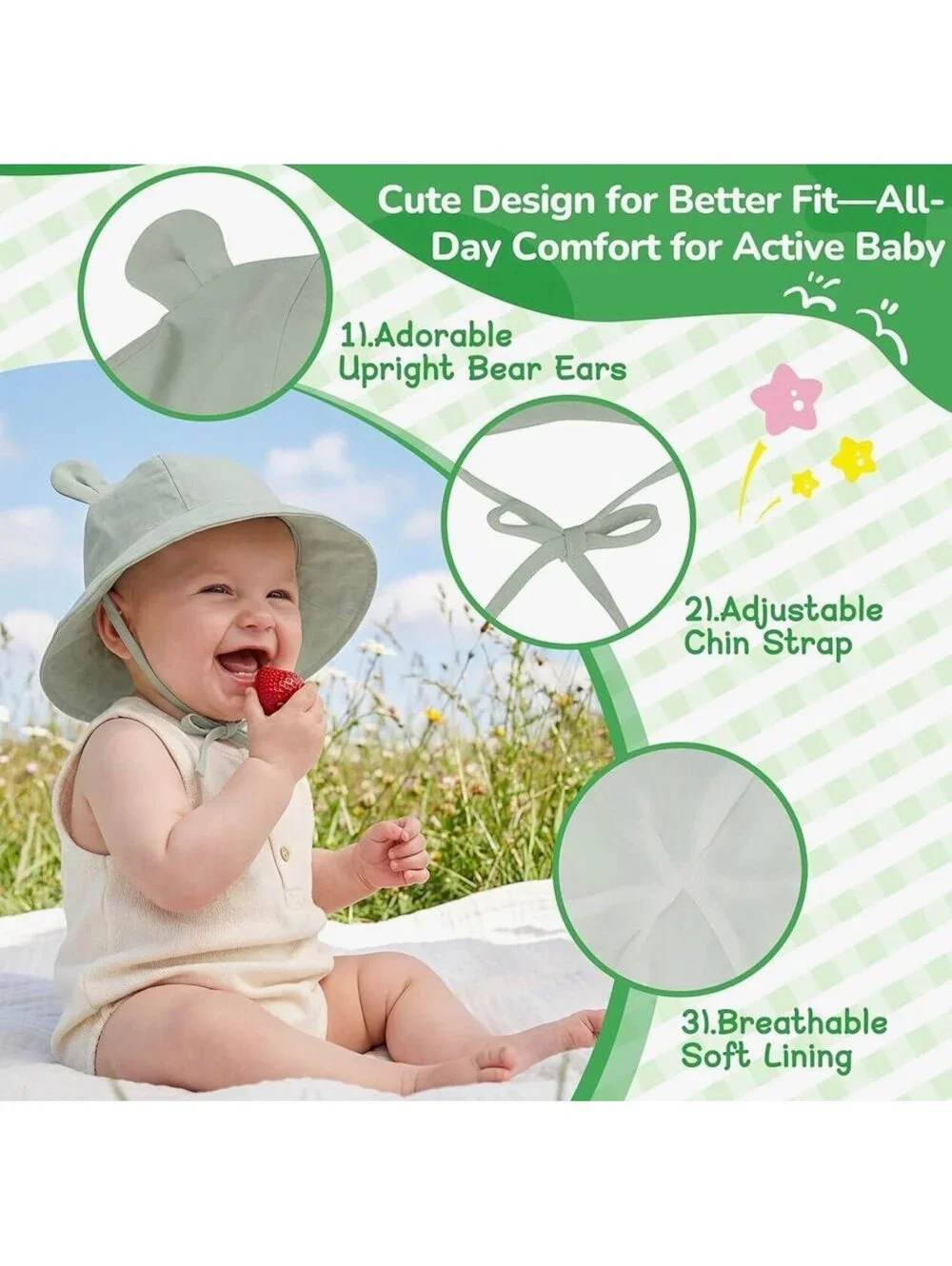 Baby Sun Hat w/ Bear Ears (52cm)